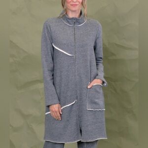 Chalet Et Ceci Antonella Zip Up Jacket Longline Gray Lagenlook USA Made Womens L